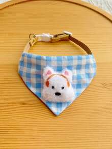 1pc Pet Bandana Collar, Cute Cartoon Plaid Bib For Small Dogs Cats, Blue