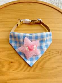 1pc Pet Bandana Collar, Cute Cartoon Plaid Bib For Small Dogs Cats, Blue