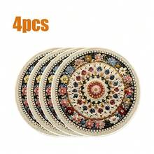 8pcs/6pcs/4pcs/1pc Bohemian Style Round Placemats - With Intricate Floral And Geometric Patterns - 15 Inch, Polyester Linen Printed Placemats, Machine Washable And Hand Washable, Ideal For Restaurant Decor, Party Table Setting, Tabletop Decoration, Vibrant Placemats, Durable Tableware