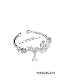 Nooxian 1pc Women Rose Gold Flower-Shaped Open Ring With Cubic Zirconia Valentines - Bạc - Xem 8