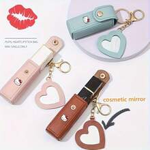 Sanrio 1PC Sanrio Hello Kitty Portable Lipstick Storage Box With Heart-Shaped Mirror - Leather Lip Balm Protective Case, Cute Keychain Pouch (Hanging Design), Mini Coin Purse & Lipstick Holder, Ideal Gift For Girlfriend, Bestie & Daily Use
