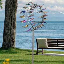 3D Metal Windmill Outdoor Decor, Stainless Steel Multi-Color Yard Decoration, Creative Garden Decor Rotating Wind Spinner, Housewarming Gift - Multicolor - View 6