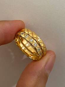 1pc Diamond Lattice Ring For Women 925 Sterling Silver Thin Rings Thumb Rings Fine Jewelry Gift - Gold - View 4