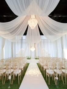 Elegant White Tulle Wedding Arch Curtain Fabric: Transparent, Anti-Wrinkle Lace, With Floral Decorations, Suitable For Halloween And Thanksgiving; Multi-Functional Tablecloth, Suitable For Outdoor Weddings, Business Events, INS Style, Wedding Decorations - Party Banners