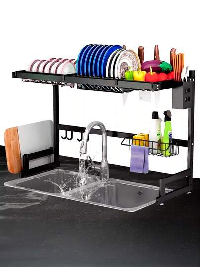 Escurridor de traste para tarja organizador de acero inoxidable para platos funcional y resistente para cocinas modernas secado rápido mantiene orden en la superficie fácil instalación