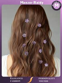 1/10/20 件水晶花发夹，夏季海滩辫子发饰，女士日常或学校佩戴，派对造型 - 紫色 - 查看 3