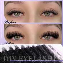 MEM 240/192片D型卷翘高密度假睫毛套装，新手友好，柔软自然，单根嫁接，持久轻盈，适合日常妆容，10-20毫米混合长度，轻松在家DIY，40D、60D、80D、100D混合浓密睫毛簇 - 黑色 - 查看 5