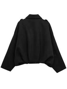 Áo khoác bomber nữ, áo khoác mùa xuân, áo khoác dáng rộng tay dài có khóa kéo kiểu retro, áo khoác kiểu mới, áo khoác ngoài màu xanh lá cây và đen. - màu đen - Xem 6