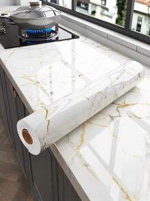 1卷厨房防水防油墙贴，加厚耐热大理石纹理壁纸，金色、灰色和白色可选，适用于油烟机翻新，可定制DIY壁纸，适用于厨房橱柜和台面 - 彩色 - 查看 6