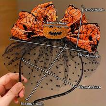 Halloween Pumpkin Headband With Orange Spider Web Bow - LEMON LOVE Party Accessory, Unisex Resin And Mesh Hair Clip, For Holiday Costume And Photo Shoot Props - Multicolor - View 2