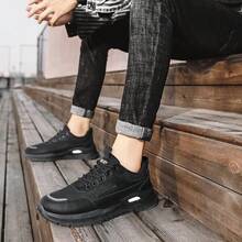 بوت عمل كاجوال للرجال، بوت برباط قابلة للتنفس من قماش الشبكة مع كاب للأصابع، بوت عمل خارجية عتيقة، مناسبة لجميع المواسم - الأسود - مشاهدة 7