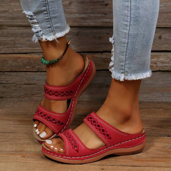 Damen elegante braune Sandalen, Keilabsatz Slide Sandalen