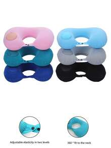 Ergonomic Push-Button Inflatable U-Shaped Neck Pillow, Portable Travel Pillow Suitable For Car, Airplane, Home, Office - Supports Head, Neck And Lower Back - Multicolor - View 2