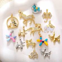 Collar con colgante de caballo de cobre con efecto de goteo de aceite, colgante de joyería de animales como perro globo, leopardo, elefante con circonita, accesorios de joyería de lujo DIY, regalo para novio, novia, mejor amigo