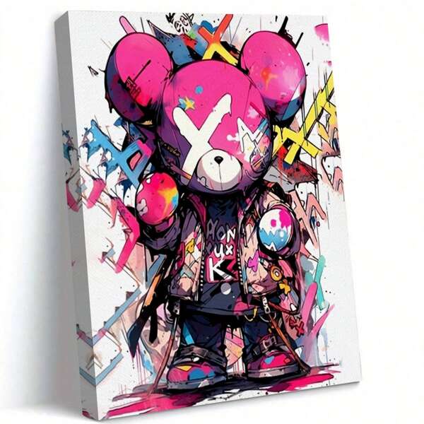 1pc Bear Graffiti Art Print, Vibrant Street Style Teddy Bear Canvas Wall Decor For Living Room, Bedroom, Office, Etc., Unique Modern Pop Art Design, Great For Teens And Adults, Bear Home Decor, Modern, Quotes, Animals