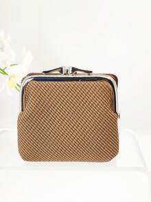 Carteira curta feminina de palha trançada, fecho de pressão em PU macio, porta-moedas multifuncional, porta-cartões, minimalista, leve, compacta e portátil, adequada para presentes de Natal para mulheres, carteira, carteira, carteira fofa - Castanho - Ver 4