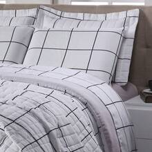 Essencialle 3-Piece Queen Size Bedspread Kit, 160 Thread Count Cotton, Various Colors, Blue Butterflies - Grid BR - View 3