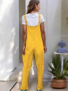Overol Sin Mangas Holgado Con Bolsillos De Moda Para Dama - Amarillo - Ver 4