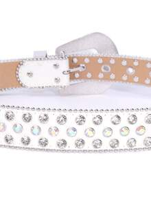 Punk Western Crystal Studded Belt, Luxury Handmade Sparkling Crystal Glitter Metal Buckle Cowboy Jeans Waist Belt For Men And Women - Gold - View 6