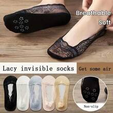 5双/套花卉蕾丝网眼袜，柔软透气低帮隐形袜，女士长袜和袜子 - 彩色 - 查看 10