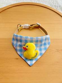 1pc Pet Bandana Collar, Cute Cartoon Plaid Bib For Small Dogs Cats, Blue