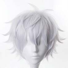 Women Short Silver White Layered Synthetic Wig Fluffy Messy Cut Side Bangs Wig For Cosplay Party Daily Costume - Silver Gray - View 3