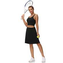 Woman Skorts Skirts With Multi Pockets High Waisted Golf Tennis Skirts Knee Length Long Skort For Women Drawstring Dressy Casual Summer Skirts - 黑色 - 查看 3