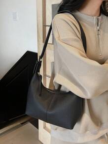 1 件小众设计柔软 PU 纯色时尚简约百搭单肩包，迷你腋下包手提包女士 - 黑色 - 查看 8