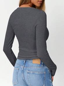 Womens Long Sleeve Shirts 2025 Henley Casual Fall Outfits Fitted Cotton Tops Ribbed Fashion Basic Tees