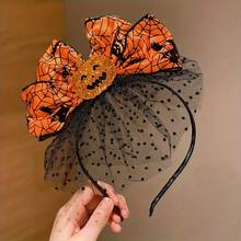 Halloween Pumpkin Headband With Orange Spider Web Bow - LEMON LOVE Party Accessory, Unisex Resin And Mesh Hair Clip, For Holiday Costume And Photo Shoot Props - Multicolor - View 6