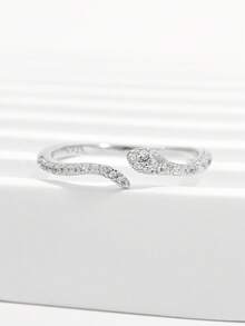 Jessie Jewelry 1pc Elegant Minimalist Classic Personalized 925 Silver Cubic Zirconia Snake Adjustable Ring, Suitable For Women's Daily, Party, Gathering - Silver - View 5
