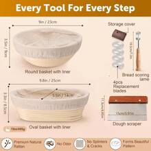 Bread Proofing Basket Set, Includes Sourdough Proofing Basket With Lame, Dough Scraper, Linen Liner, And Full Set Of Bread Making Supplies And Tools - Multicolor - View 2