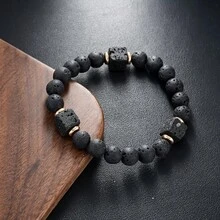 金钱手链天然火山石绿宝石孔雀石招财男士珠宝手链日常佩戴优雅时尚手链赠送朋友精致礼物 - 綠色 - 查看 6