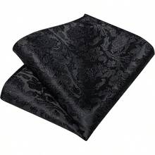 Silk Floral Necktie Set With Tie Clip, Handkerchief & Cufflinks - Solid Black Floral - View 6