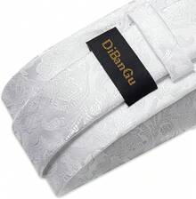 Conjunto de corbata de seda con estampado floral, incluye pinza de corbata, pañuelo y gemelos - Blanco sólido - Ver 6