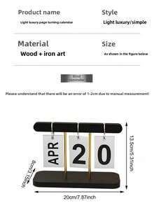 1pc Wooden Desktop Perpetual Calendar - Metal & Wood Month/Date Display With Golden Finish, Reusable Office Decor For Teachers/Students - Classroom Supplies, Farmhouse Decor, Teacher Appreciation Gift, Desk Organizer, Rustic Office Accessories, Vintage Calendar, Study Planner