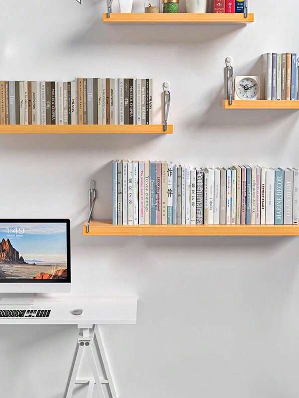 1pc No Drill One-Shelf Wall Mounted Floating Shelf For Books, Plants, Decor, Dorm Room Wall Hanging Bookshelf Storage Wooden Board Rack