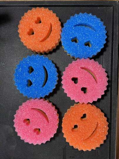 3pcs Heart & Smiling Face Multi-Functional Double Layer Temperature Sensitive Scrubbing Sponges.Cute & Powerful Decontamination, Double-Sided Kitchen Sponge - Temperature Sensitive, Non-Scratch Cleaning Pad, Suitable For Dishes Etc.- Multi-Surface Sponge Holder, Fit For Modern Kitchen Sink, For Dish Cleaning