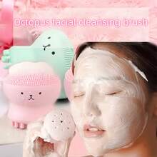 1/2pcs Random Color Octopus Silicone Facial Cleansing Brush, Silicone Hand Held Face Wash Brush, Facial Exfoliating Brush, Hand Held Skin Massage Shampoo Brush, For Deep Cleaning, Gentle Exfoliating Skin Massage Cleansing Brush Beauty Tool - Nhiều màu - Xem 2