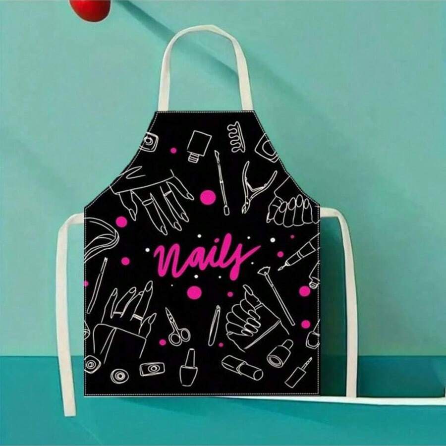 1pc Nail Polish Pattern Apron, Kitchen/Garden Apron, Baking Accessories, Cooking Apron