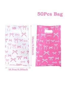10/25/50个装粉白蝴蝶结礼品袋，蝴蝶结礼品包装袋，手提袋，礼品包装袋，收纳袋，派对回礼袋，一周岁生日派对装饰，生日派对用品，婚礼用品，新娘送礼会回礼，婴儿派对装饰，性别揭晓派对装饰，节日派对用品 - 粉紅白蝴蝶結 - 查看 11