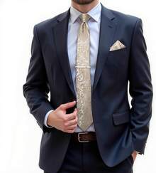 Silk Floral Necktie Set With Tie Clip, Handkerchief & Cufflinks - Champagne Paisley - View 8