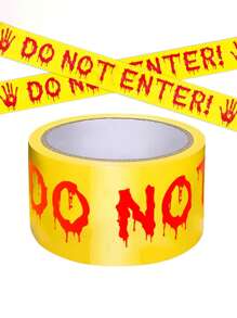 1 Roll Halloween Caution Tape, 4.8cm*25m Yellow Danger Warning Tape, Hazard Barrier Tape, Indoor Outdoor Creepy DIY Decor Accessory Suitable For Party, Doors, Dangerous Areas