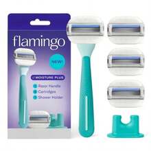 Flamingo Moisture Plus Women'S Razor Set - Razor Handle, 4 Blade Refills, Shower Holder - Fig - 海泡石 - 查看 1