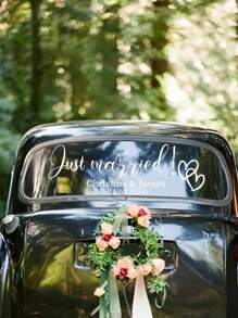 1pc Customized Wedding Car Decal, Window Sticker With Name And Date, Removable Adhesive Wedding Signage Sticker, Personalized Wedding Couple Decal, Wedding Bumper Sticker, Multifunctional, Durable, Decorative, Elegant, Cute, High-Quality, Modern, Colorful, Adorable, Comfortable, Fashionable, Unique - Multicolor - View 6