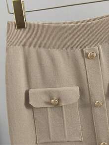 法式时尚优雅秋季女装翻领优质半身裙套装日韩返校季秋冬毛衣女开衫上衣针织修身短裙2件套女套装 - 咖啡棕 - 查看 9