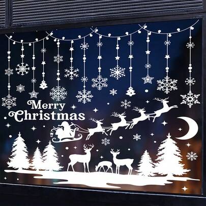 9PCS/Set Christmas Window Stickers Reusable, Double Sided Christmas Window Decorations PVC Static Snowflake Window Stickers White For Xmas Window Decorations Christmas Christmas Decorations Christmas Pajamas Christmas Gifts Christmas Decor