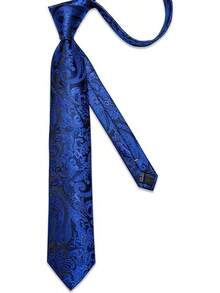 Silk Floral Necktie Set With Tie Clip, Handkerchief & Cufflinks - Royal Blue Floral - View 9