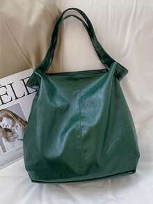 New PU Leather Women's Bag Soft Leather Large Capacity Shoulder Crossbody Bag Retro Casual Tote Bag Stylish Large Capacity Tote Bag For Women, Multi-Functional Shoulder Crossbody Bag With Detachable Strap, Perfect For Travel, Beach Vacation & Daily Use - Green - View 5