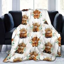 Cozy Floral Highland Cow Print Flannel Throw Blanket - Soft, Warm & Versatile For  , Adds A Modern Touch To Your Home, Creating A Comfortable Bedroom Style.   Suitable For All Seasons, Polyester,    Washable, Machine Washable, Lightweight, Breathable, Comfortable, Warm, Unique,280gsm, Suitable For Him And Her, Suitable For Napping, Camping, Traveling, Family, Daily Life Office Decoration, Birthday Anniversaries, Valentine's Day, Thanksgiving, Christmas, Halloween, Mother's Day, Father's Day, Weddings, New Year Gifts For Her, Him, Family, Boyfriend, Girlfriend Father, Family Member, Mother, Lover, Daughter, Son, Grandfather, Grandmother, Friend,  Classmate And Pet. Sofa,Bed,Car,Bedroom,Living Room,Office, Outdoor Camping, Beach,Wall Decoration Ships From USA - Multicolor 5 - View 6
